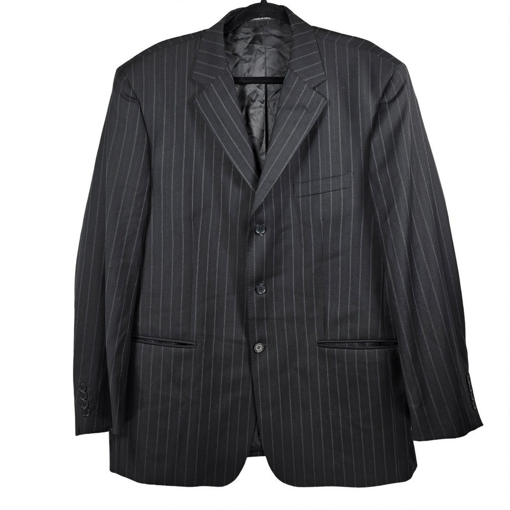 Enzo Tovarre Collection Pinstripe Blazer Men 48R Blk Wool‎ Super 150s Made Italy